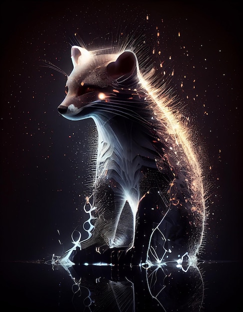 A digital painting of a fox with a fire effect on it