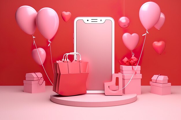 Digital world online Shopping via phone pink phone pink background AI GEnerated