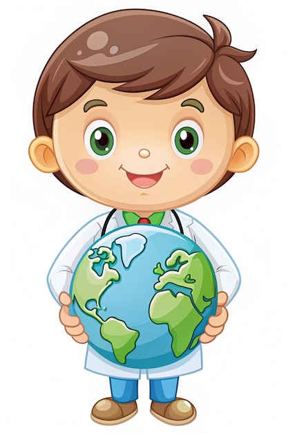 Photo discover our charming illustration featuring a cute doctor saving a cute earth