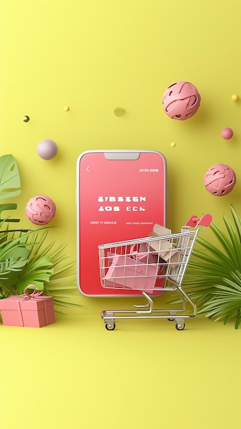 Photo a display of a phone with a shopping cart on it