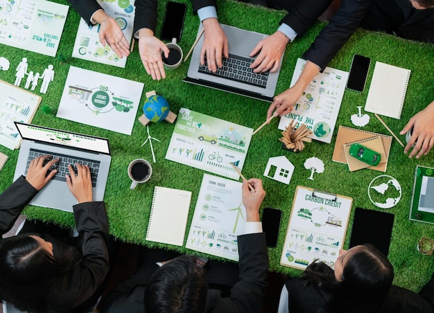 Photo diverse group of business people planning eco business marketing quaint