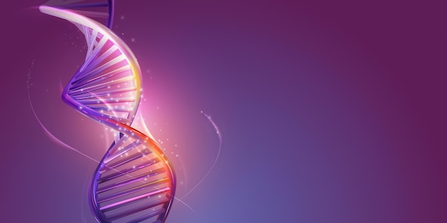 Photo dna double helix structure on a purple background