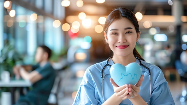 Photo doctor in uniform holding technology or medical symbol hospital or clinic background and copy space