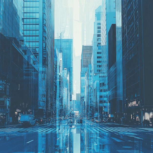 Photo double exposure of modern skyscrapers and street in new york city