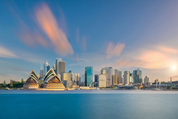 Photo downtown sydney skyline in australia from top view at sunset