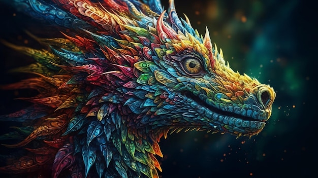 A dragon with a rainbow pattern