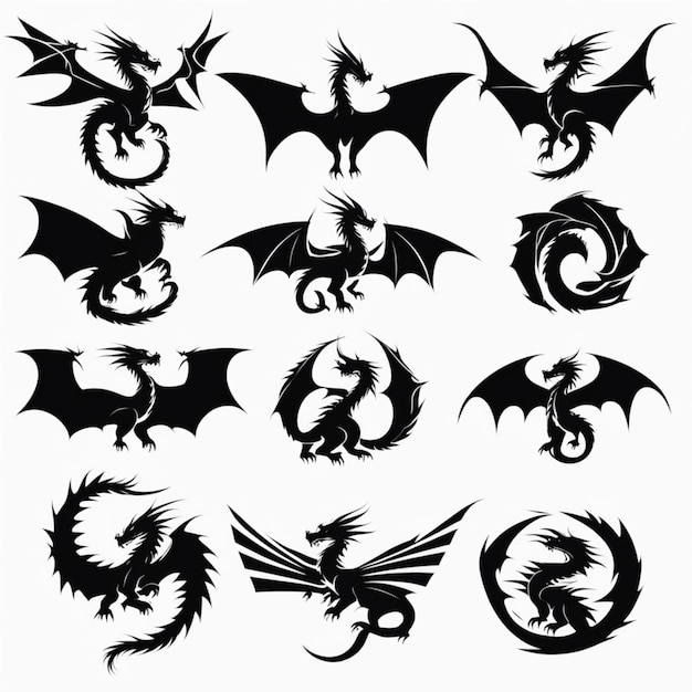 Photo dragonthemed icons in black and white