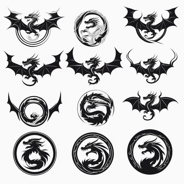 Photo dragonthemed icons in black and white