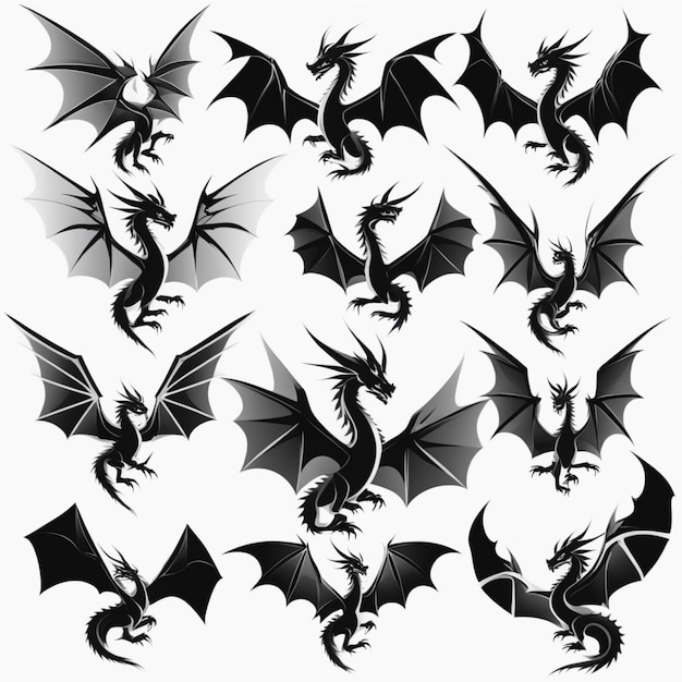 Photo dragonthemed icons in black and white