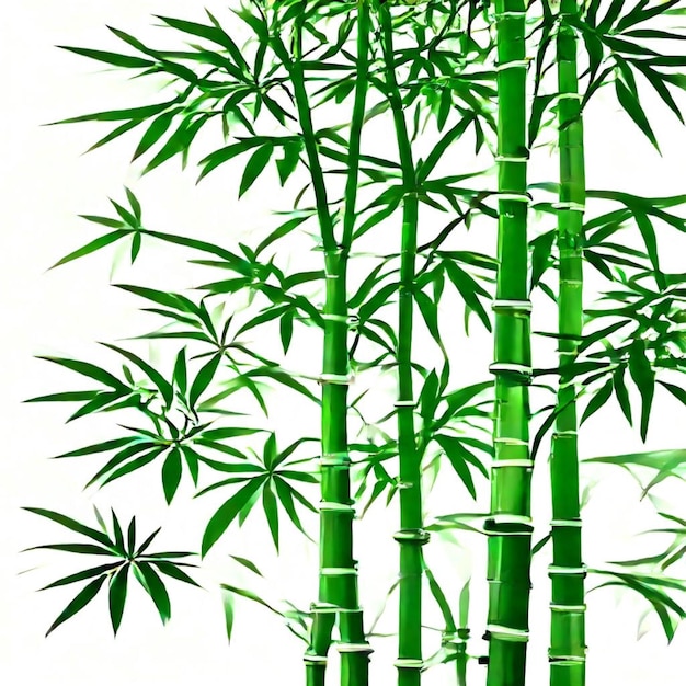 a drawing of bamboo with green leaves and a white background