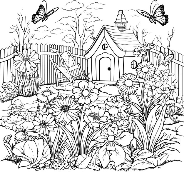 Photo a drawing of a fence with butterflies and a fence