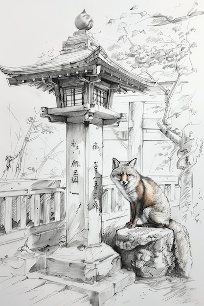 Photo a drawing of a fox that is on a white paper