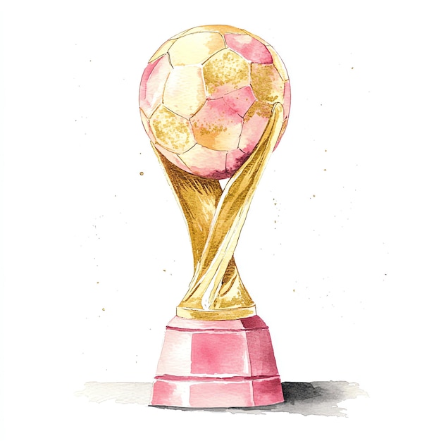 Foto un disegno di un trofeo d'oro con un fiore rosa e d'oro su di esso