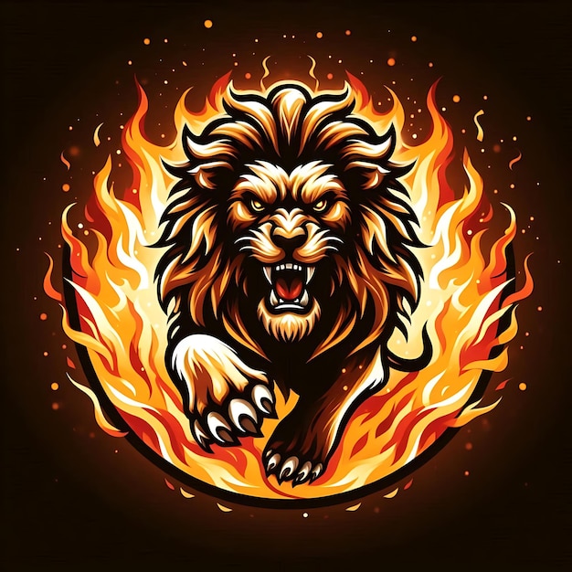 Photo a drawing of a lion with a fire background