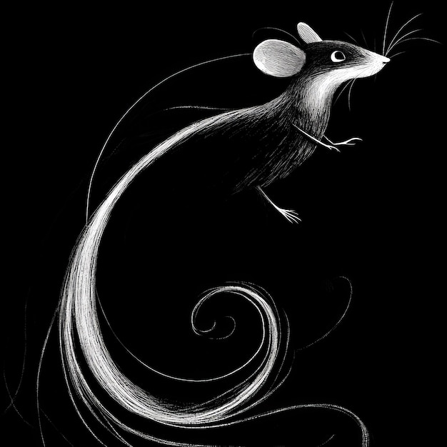 Photo a drawing of a mouse with a black background that says mouse