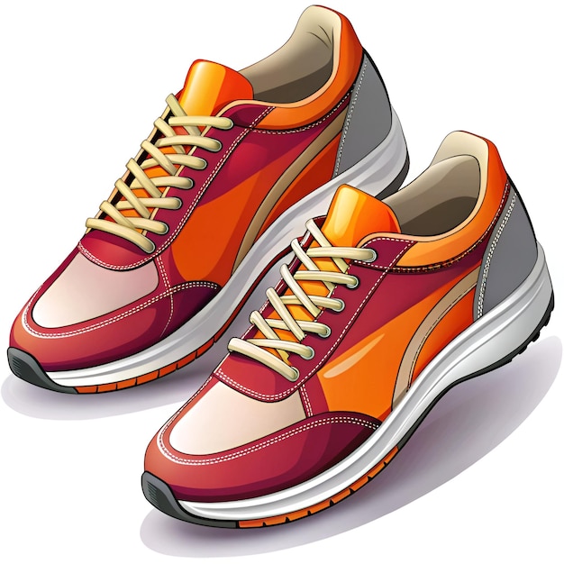 Photo a drawing of a pair of sneakers with orange and yellow stripes