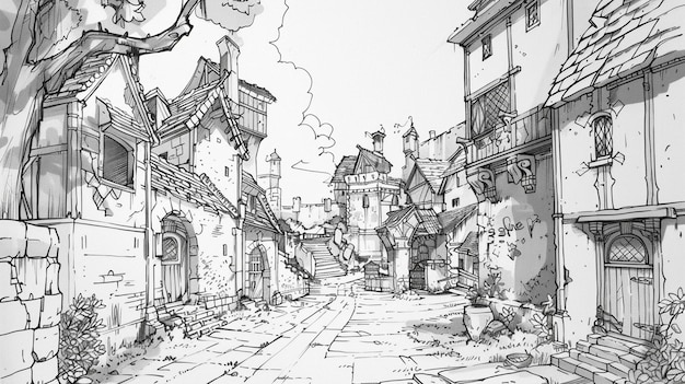 Photo a drawing of a street in the old city