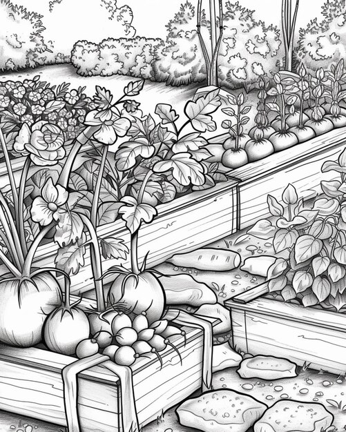 Photo a drawing of vegetables and a box with a box of vegetables