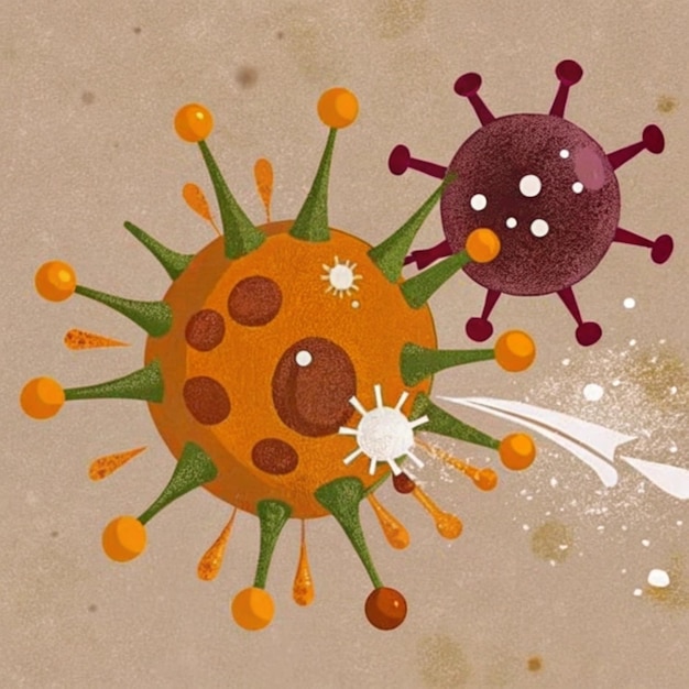 Photo a drawing of a virus with a pink nose and green and orange spots