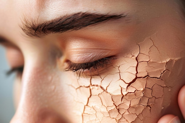 Photo dry texture closeup shot of fractured textured skin surface in arid dessert environment