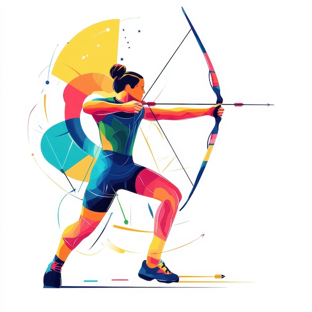 Photo dynamic archer in vibrant colors showcasing strength focus and precision in the art of archery pe