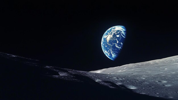 Photo the earthrise view from the apollo 8 spacecraft with a black background