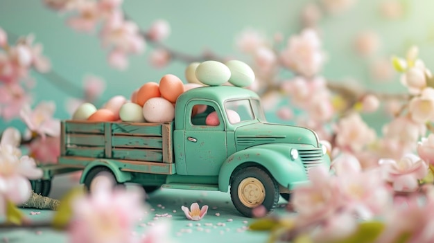 Easter Delights Miniature Truck Laden with Easter Eggs Creating a Festive Easter Atmosphere