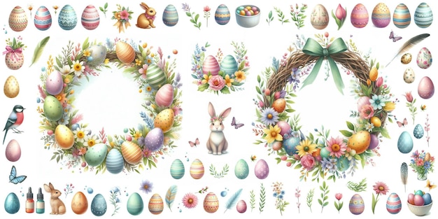 Easter wreaths Easter Easter compositions Happy Easter Easter watercolor illustration