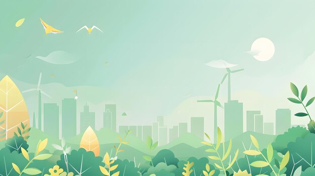 Photo ecofriendly cityscape with wind turbines and greenery