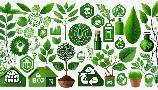 Photo ecological icons isolated on the white background concept of ecology