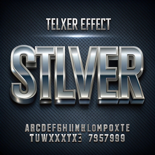 Photo editable silver metal text effect with chrome steel style