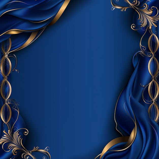 een blauw en goud frame met een blauwe achtergrond met goud en blauwe bloemen