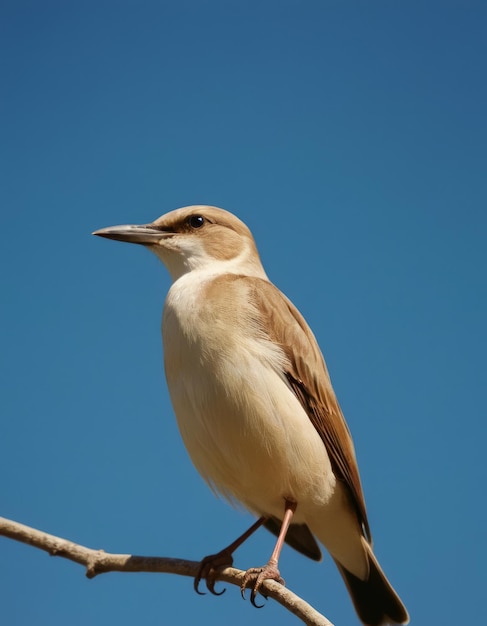 Foto een vogel zit op een tak met een blauwe hemel erachter