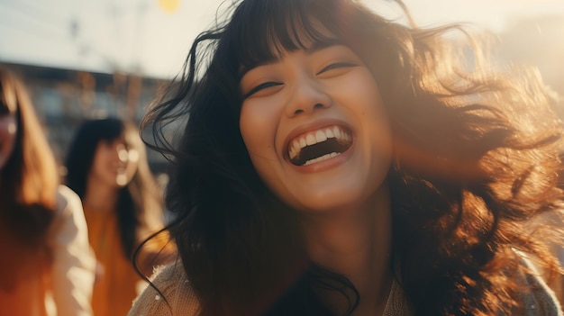 Foto een vreugdevolle bijeenkomst van vrouwen die lachen en gelukkig zijn.