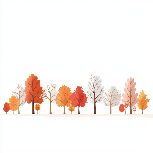 Photo elegantly showcasing the progression of autumn colors along a tree line a natural cycle depicted with plenty of copy space in this beautiful illustration