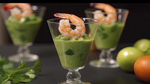 Elevate your appetizer game with a luscious and refreshing avocado and shrimp cocktail beautifully captured in a 720p cooking video Generated by AI