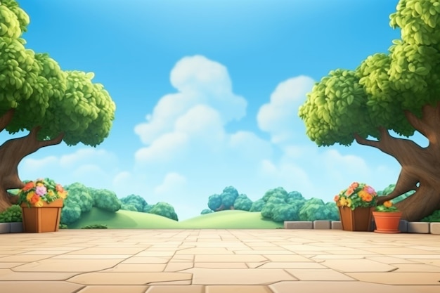 empty 3D cartoon background wallpaper for kids and animation