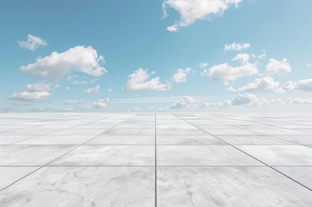 Photo empty landscape background with white concrete ground tiling under a blue sky on a sunny day