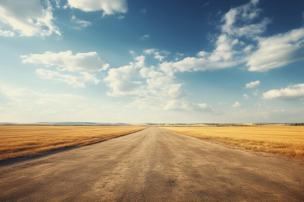 Photo an empty road in the middle of a field high quality