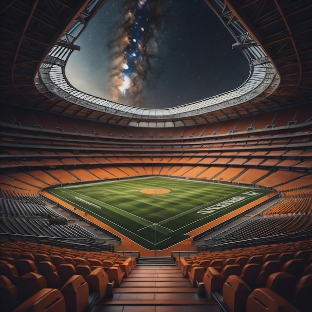 Empty stadium with a view of the planet earth.