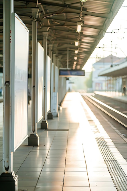 Photo empty train station platform with blank billboards