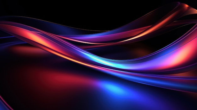 Energetic Neon Waves Flowing on Black Abstract Background