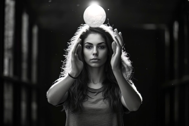 Energetic Young Woman Throwing Ball in Front of Her