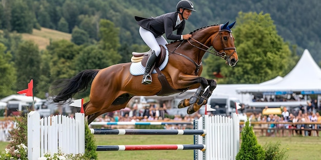 Photo equestrian jumping over a fence