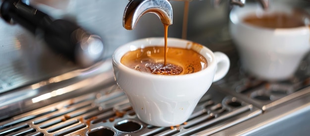 Photo espresso coffee being poured into a white cup