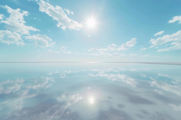 Foto ampie pianure di sale con il riflesso del cielo