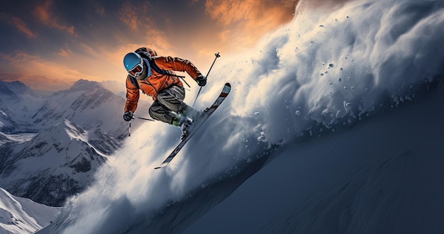 Photo extreme winter sport with skier jumping