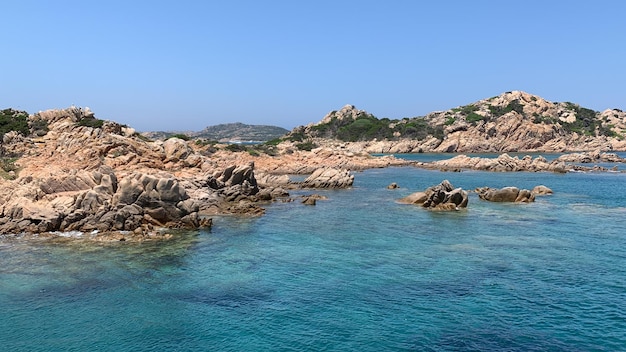 Fabulous coast on a rocky island with turquoise sea and blue sky