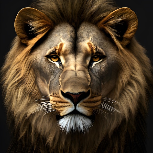 Face of a Lion with a dark background Generative AI