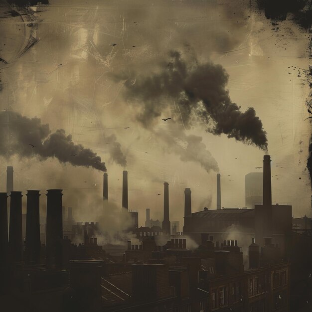 Photo factory chimneys with smoke in grunge style industrial landscape